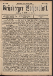 Gr&uuml;nberger Wochenblatt: Zeitung f&uuml;r Stadt und Land, No. 124. (17. October 1895)