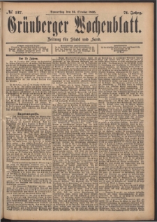 Gr&uuml;nberger Wochenblatt: Zeitung f&uuml;r Stadt und Land, No. 127. (24. October 1895)