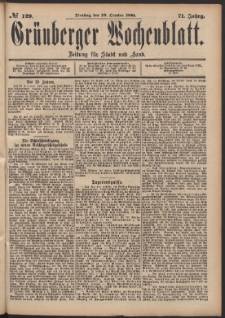 Gr&uuml;nberger Wochenblatt: Zeitung f&uuml;r Stadt und Land, No. 129. (29. October 1895)