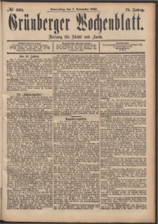 Gr&uuml;nberger Wochenblatt: Zeitung f&uuml;r Stadt und Land, No. 133. (7. November 1895)