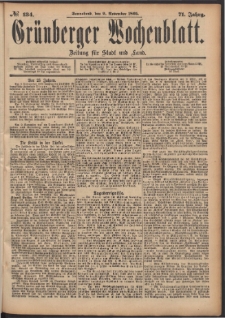 Gr&uuml;nberger Wochenblatt: Zeitung f&uuml;r Stadt und Land, No. 134. (9. November 1895)