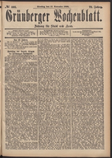 Gr&uuml;nberger Wochenblatt: Zeitung f&uuml;r Stadt und Land, No. 135. (12. November 1895)
