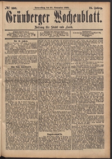 Gr&uuml;nberger Wochenblatt: Zeitung f&uuml;r Stadt und Land, No. 136. (14. November 1895)