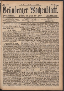 Gr&uuml;nberger Wochenblatt: Zeitung f&uuml;r Stadt und Land, No. 138. (19. November 1895)