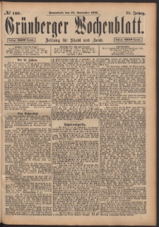 Gr&uuml;nberger Wochenblatt: Zeitung f&uuml;r Stadt und Land, No. 140. (23. November 1895)