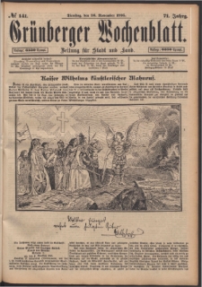 Gr&uuml;nberger Wochenblatt: Zeitung f&uuml;r Stadt und Land, No. 141. (26. November 1895)