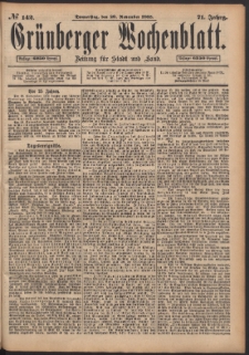 Gr&uuml;nberger Wochenblatt: Zeitung f&uuml;r Stadt und Land, No. 142. (28. November 1895)