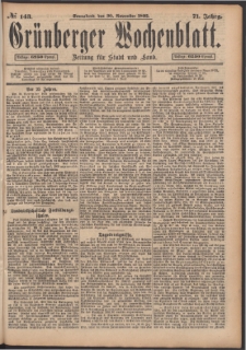 Gr&uuml;nberger Wochenblatt: Zeitung f&uuml;r Stadt und Land, No. 143. (30. November 1895)