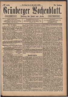 Gr&uuml;nberger Wochenblatt: Zeitung f&uuml;r Stadt und Land, No. 144. (3. December 1895)