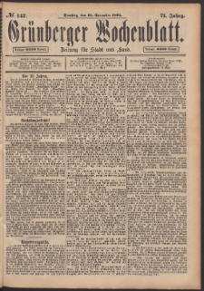 Gr&uuml;nberger Wochenblatt: Zeitung f&uuml;r Stadt und Land, No. 147. (10. December 1895)