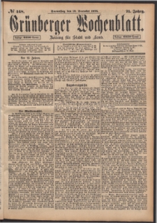 Gr&uuml;nberger Wochenblatt: Zeitung f&uuml;r Stadt und Land, No. 148. (12. December 1895)
