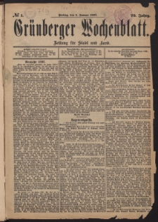 Gr&uuml;nberger Wochenblatt: Zeitung f&uuml;r Stadt und Land, No. 1. (1. Januar 1897)