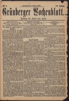 Gr&uuml;nberger Wochenblatt: Zeitung f&uuml;r Stadt und Land, No. 2. (5. Januar 1897)