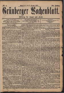 Gr&uuml;nberger Wochenblatt: Zeitung f&uuml;r Stadt und Land, No. 4. (9. Januar 1897)