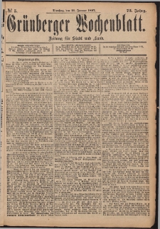 Gr&uuml;nberger Wochenblatt: Zeitung f&uuml;r Stadt und Land, No. 5. (12. Januar 1897)