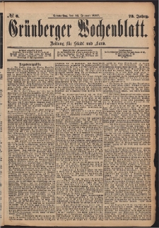Gr&uuml;nberger Wochenblatt: Zeitung f&uuml;r Stadt und Land, No. 6. (14. Januar 1897)
