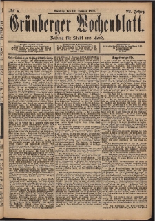 Gr&uuml;nberger Wochenblatt: Zeitung f&uuml;r Stadt und Land, No. 8. (19. Januar 1897)