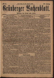 Gr&uuml;nberger Wochenblatt: Zeitung f&uuml;r Stadt und Land, No. 9. (21. Januar 1897)