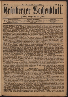 Grünberger Wochenblatt: Zeitung für Stadt und Land, No. 9. (21. Januar 1897)