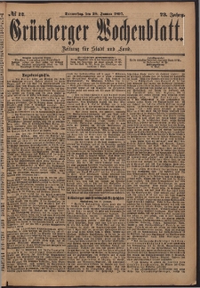 Gr&uuml;nberger Wochenblatt: Zeitung f&uuml;r Stadt und Land, No. 12. (28. Januar 1897)