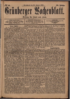 Gr&uuml;nberger Wochenblatt: Zeitung f&uuml;r Stadt und Land, No. 13. (30. Januar 1897)