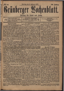 Gr&uuml;nberger Wochenblatt: Zeitung f&uuml;r Stadt und Land, No. 14. (2. Februar 1897)