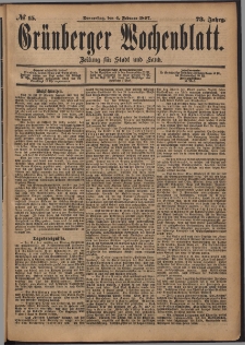 Grünberger Wochenblatt: Zeitung für Stadt und Land, No. 15. (4. Februar 1897)
