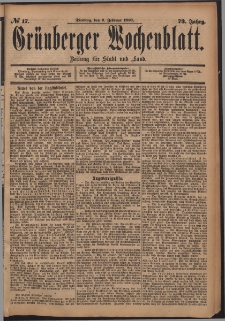 Gr&uuml;nberger Wochenblatt: Zeitung f&uuml;r Stadt und Land, No. 17. (9. Februar 1897)