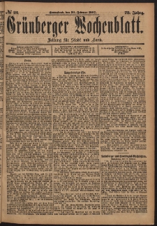Gr&uuml;nberger Wochenblatt: Zeitung f&uuml;r Stadt und Land, No. 22. (20. Februar 1897)