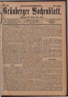 Gr&uuml;nberger Wochenblatt: Zeitung f&uuml;r Stadt und Land, No. 24. (25. Februar 1897)