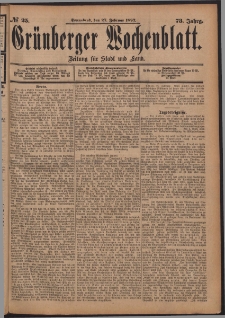 Gr&uuml;nberger Wochenblatt: Zeitung f&uuml;r Stadt und Land, No. 25. (27. Februar 1897)