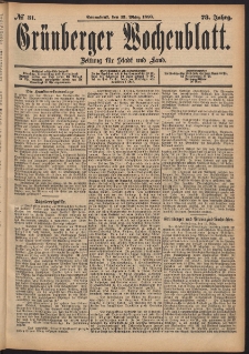 Gr&uuml;nberger Wochenblatt: Zeitung f&uuml;r Stadt und Land, No. 31. (13. M&auml;rz 1897)