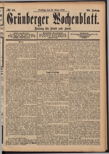 Gr&uuml;nberger Wochenblatt: Zeitung f&uuml;r Stadt und Land, No. 32. (16. M&auml;rz 1897)