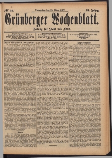 Grünberger Wochenblatt: Zeitung für Stadt und Land, No. 33. (18. März 1897)