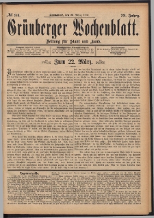 Gr&uuml;nberger Wochenblatt: Zeitung f&uuml;r Stadt und Land, No. 34. (20. M&auml;rz 1897)