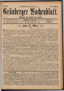 Grünberger Wochenblatt: Zeitung für Stadt und Land, No. 34. (20. März 1897)