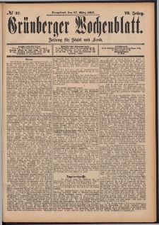 Gr&uuml;nberger Wochenblatt: Zeitung f&uuml;r Stadt und Land, No. 37. (27. M&auml;rz 1897)