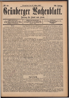 Grünberger Wochenblatt: Zeitung für Stadt und Land, No. 37. (27. März 1897)