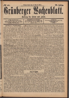 Gr&uuml;nberger Wochenblatt: Zeitung f&uuml;r Stadt und Land, No. 40. (3. April 1897)