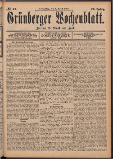 Gr&uuml;nberger Wochenblatt: Zeitung f&uuml;r Stadt und Land, No. 42. (8. April 1897)
