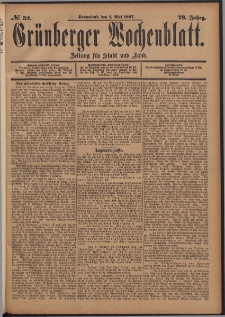 Gr&uuml;nberger Wochenblatt: Zeitung f&uuml;r Stadt und Land, No. 52. (1. Mai 1897)