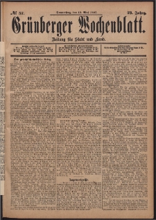 Gr&uuml;nberger Wochenblatt: Zeitung f&uuml;r Stadt und Land, No. 57. (13. Mai 1897)