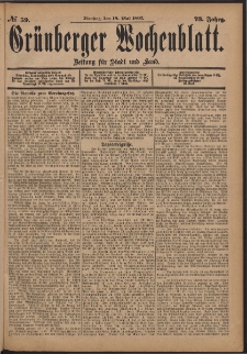 Gr&uuml;nberger Wochenblatt: Zeitung f&uuml;r Stadt und Land, No. 59. (18. Mai 1897)