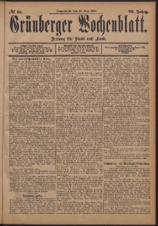 Gr&uuml;nberger Wochenblatt: Zeitung f&uuml;r Stadt und Land, No. 61. (22. Mai 1897)