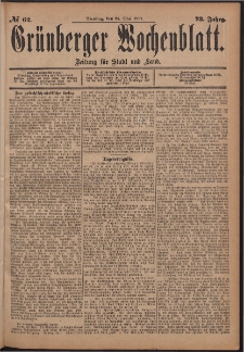 Gr&uuml;nberger Wochenblatt: Zeitung f&uuml;r Stadt und Land, No. 62. (25. Mai 1897)