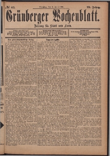 Gr&uuml;nberger Wochenblatt: Zeitung f&uuml;r Stadt und Land, No. 65. (1. Juni 1897)