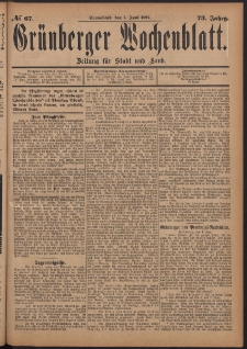 Gr&uuml;nberger Wochenblatt: Zeitung f&uuml;r Stadt und Land, No. 67. (5. Juni 1897)