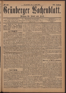 Grünberger Wochenblatt: Zeitung für Stadt und Land, No. 67. (5. Juni 1897)