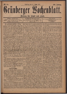 Gr&uuml;nberger Wochenblatt: Zeitung f&uuml;r Stadt und Land, No. 71. (15. Juni 1897)