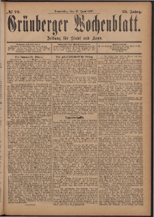 Gr&uuml;nberger Wochenblatt: Zeitung f&uuml;r Stadt und Land, No. 72. (17. Juni 1897)